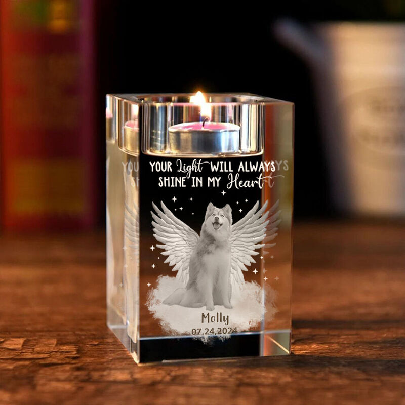 Custom Crystal Photo Candle Holder Laser Engraved Photo Memorial Candle for Pet Owner