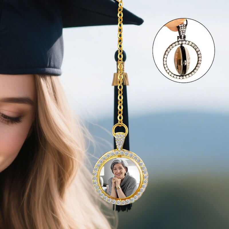 Nappa laurea foto personalizzata Strass rotondo Mini decorazione per tocco laurea per amici