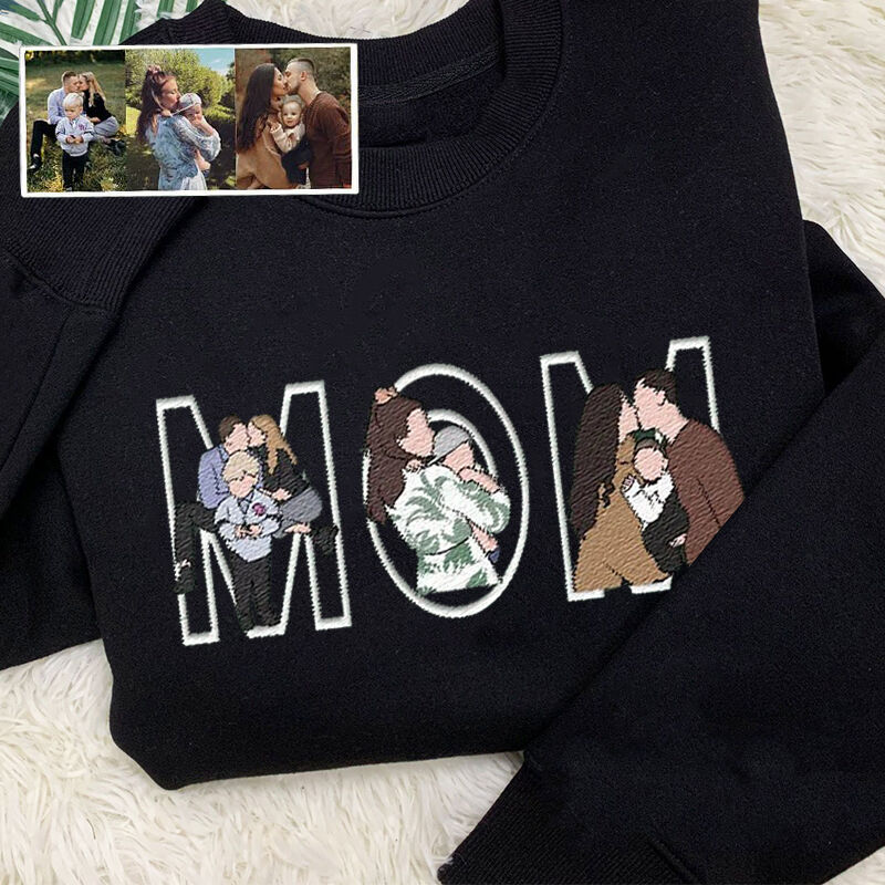Personalized Sweatshirt Embroidered Custom Family Photos Design Attractive Gift for Mother's Day