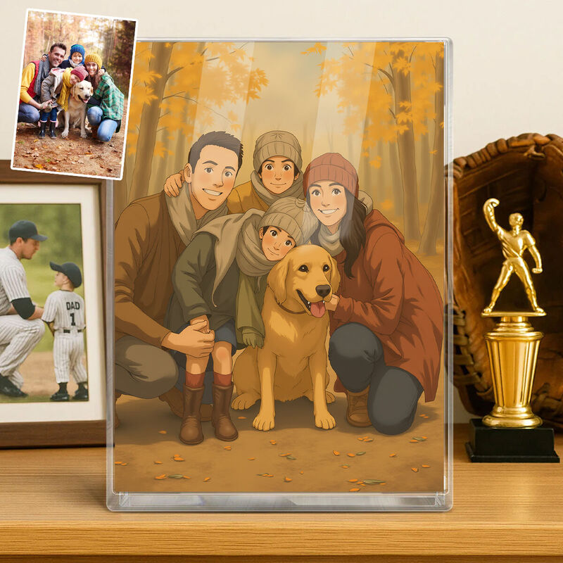 Personalisierte Ghibli Foto Stil Acryl-Plakette Geschenk für die Familie