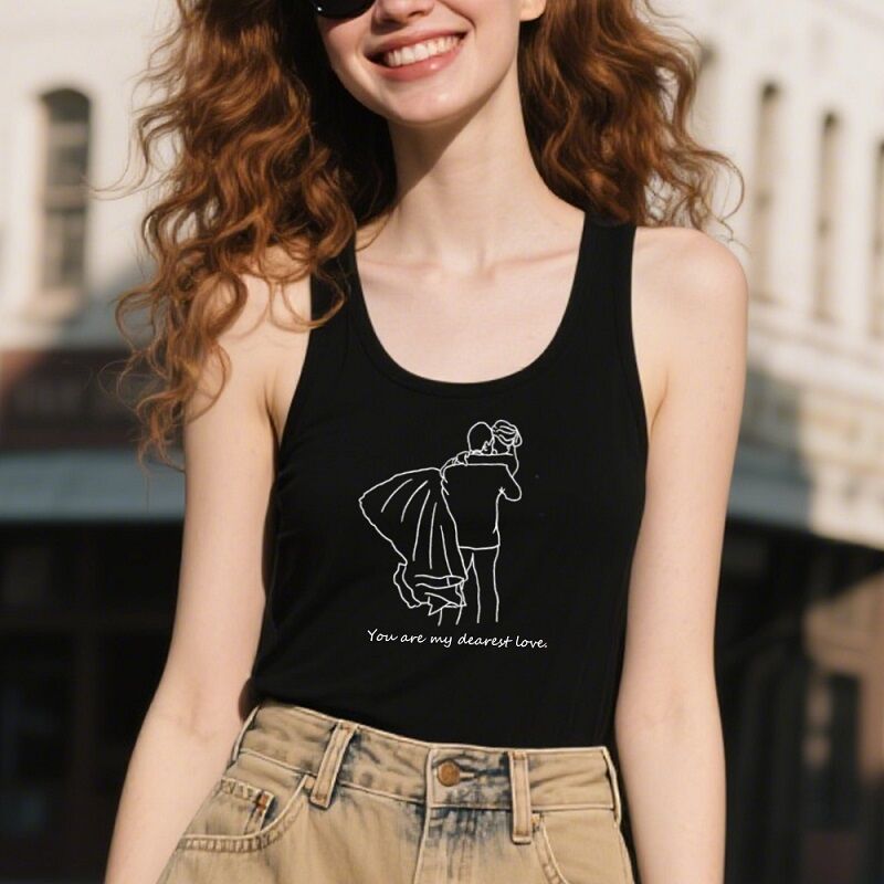 Personalized Tank Top Custom Couple Line Photo Love Words Design Attractive Gift for Lovers