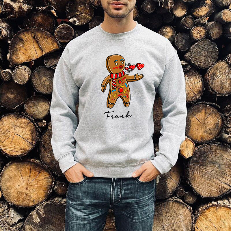 Personalized Sweatshirt Gingerbread Man and Woman Cute Couple Christmas Design Gift for Lovers