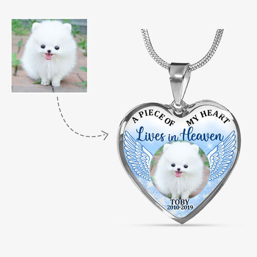 "A Piece of My Heart Lives In Heaven" Unique Pet Memorial Custom Necklace