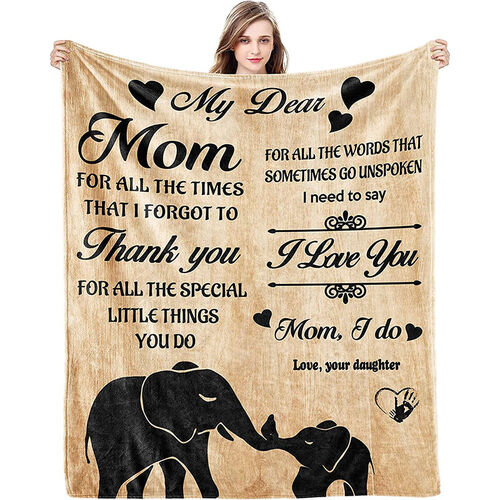 Personalized Flannel Letter Blanket Elephant Pattern from Daughter to Mom