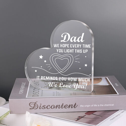 Present for Dad "We Hope Every Time You Light This Up" Heart Shaped Acrylic Plaque