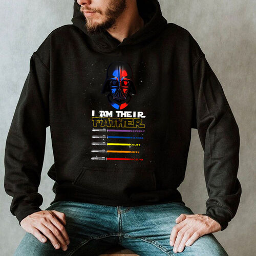 Personalized Hoodie  with Custom Name Lightsaber And Cartoon Characters Pattern Best Father's Day Gift
