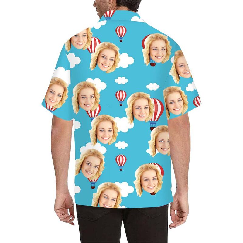 Custom Face Hot Air Balloon Men's All Over Print Hawaiian Shirt