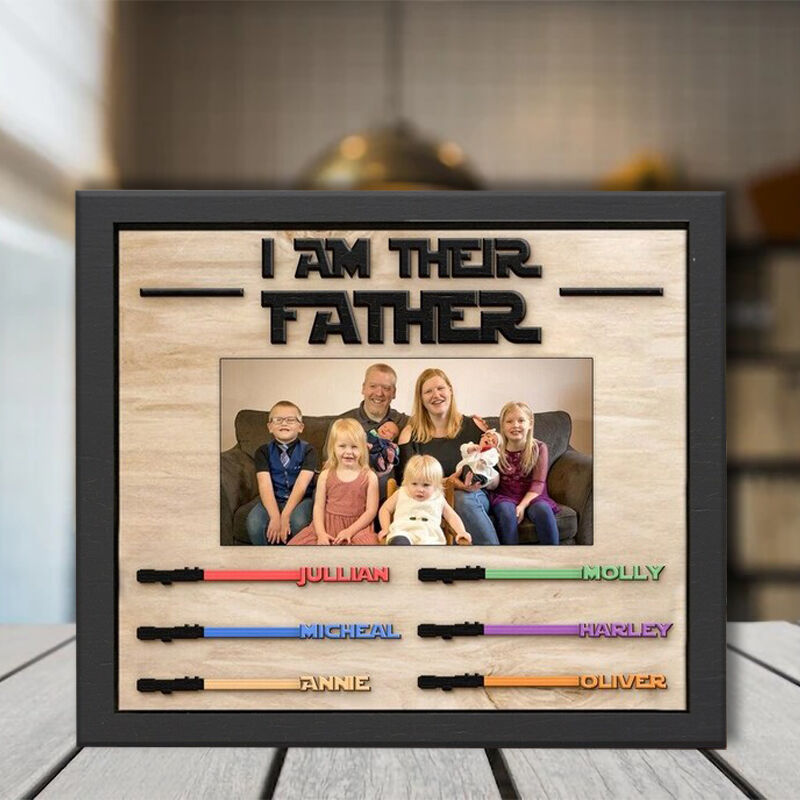 Personalized Name Puzzle Picture Frame with Custom Name Lightsaber for Father's Day