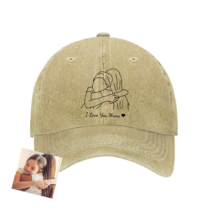 Personalized Hat Love You Mom Custom Picture Line Drawing Design Gift for Dear Mother