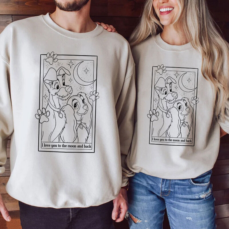 Personalized Sweatshirt Lady and The Tramp Moon Light Design with Custom Words Gift for Couple
