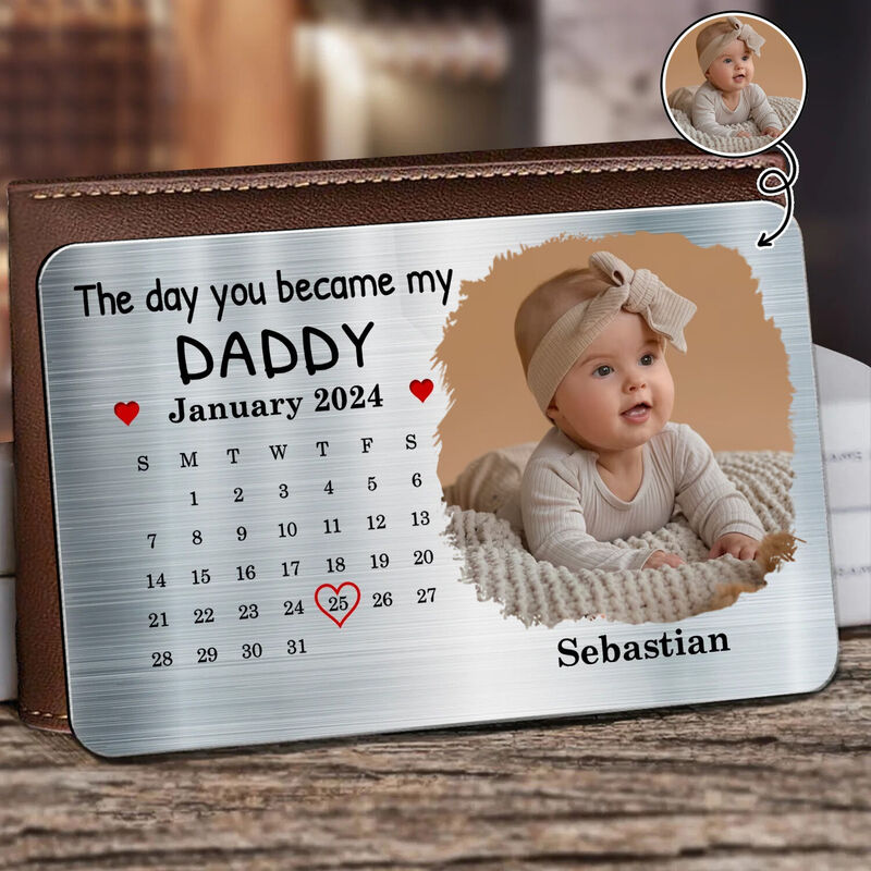 Personalized Aluminum Wallet Card With Customized Baby Photos For Father's Day