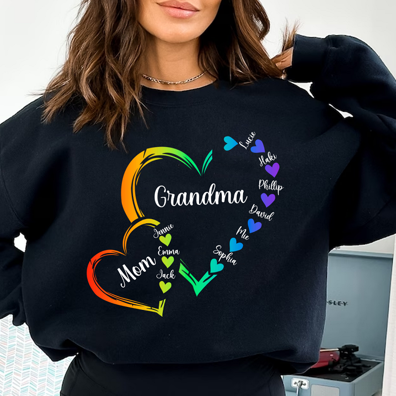 Personalisiertes Sweatshirt Oma und Mama verbunden durch Liebe Herz Design Einzigartiges Geschenk zum Muttertag