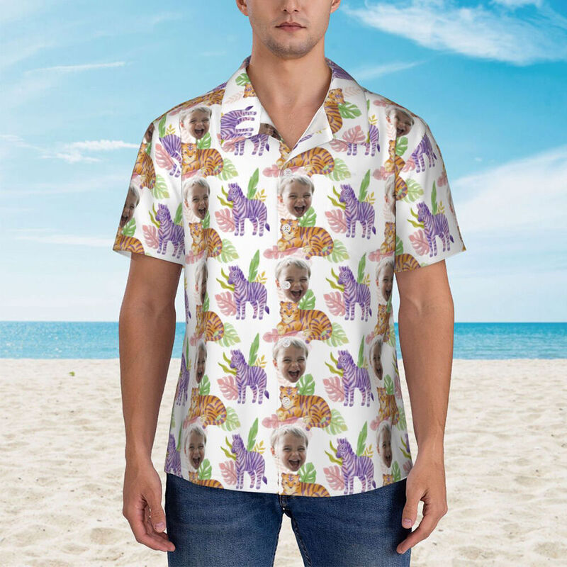 Camisa Hawaiana Personalizada con Cara Impresa Estilo Tropical