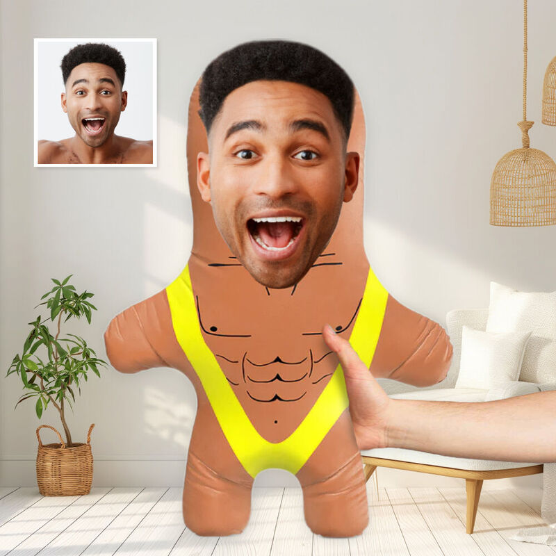Customized Photo Pillow Yellow Mankini Face Pillow Funny Cushion for Him