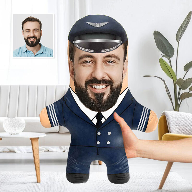 Personalized Face Pillow Male Pilot Uniform Cushion Gift for Him