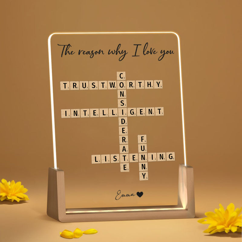 Personalized Scrabble Night Light Custom Love Words Stylish Gift for Dear Family
