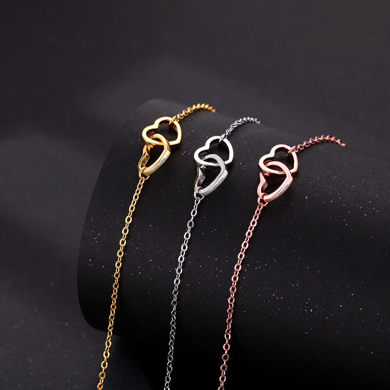 Gepersonaliseerde dubbele hartvormige gegraveerde armband Mooi cadeau voor je geliefde