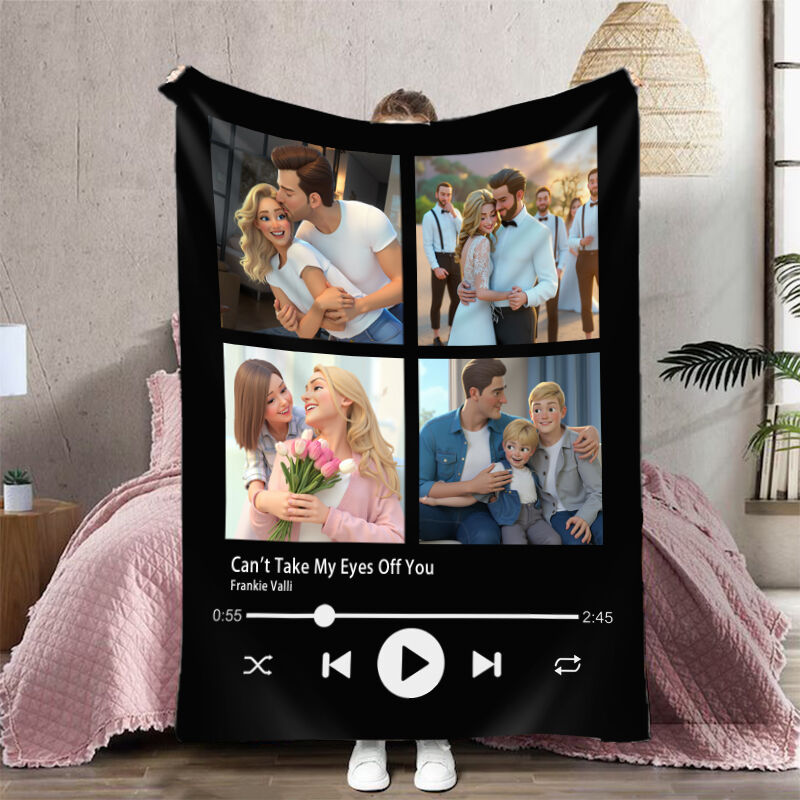 Personalized Picture Blanket Cartoon Style Design Lovely Gift for Family