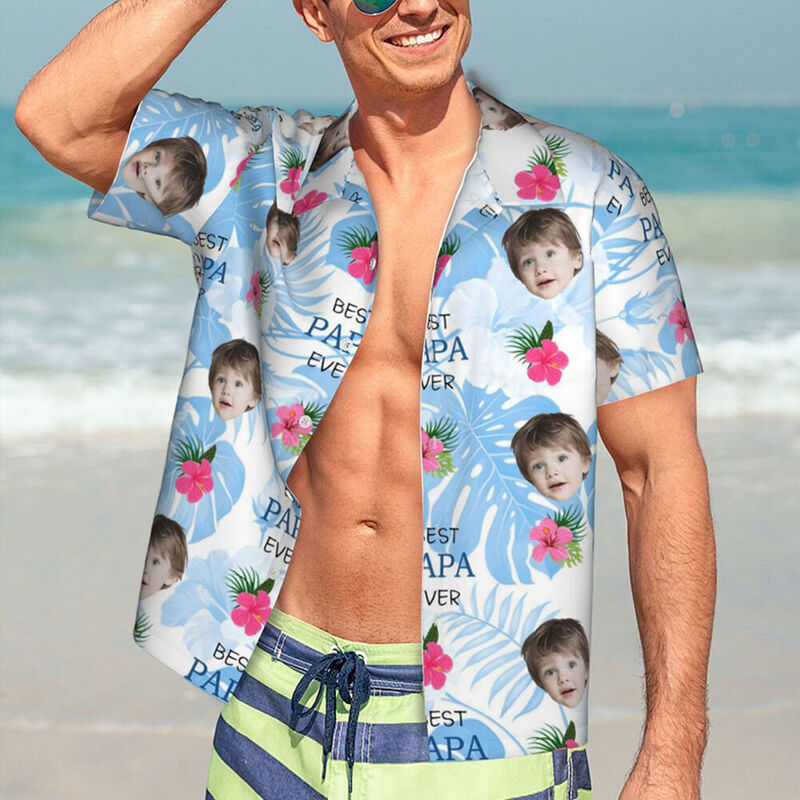 "Best Papa Ever" Personalized Hawaiian Shirt Custom Photo Birthday Gift for Dad