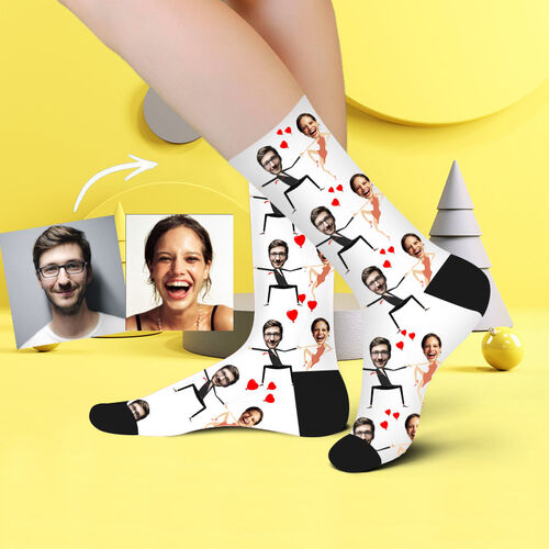 Chaussettes personnalisées avec photos de visages imprimées avec des formes amusantes pour couple