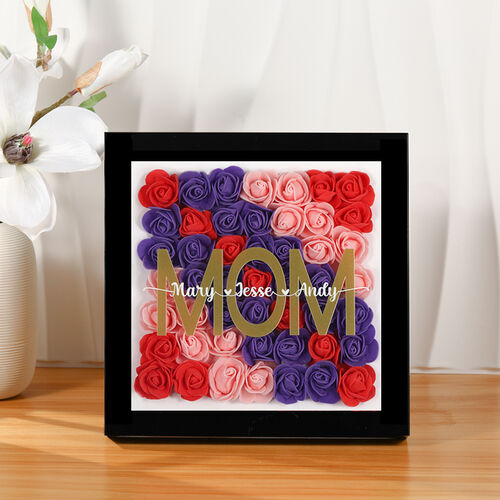 Personalized Rose Flower Shadow Box Name Touching Gift for Mother's Day