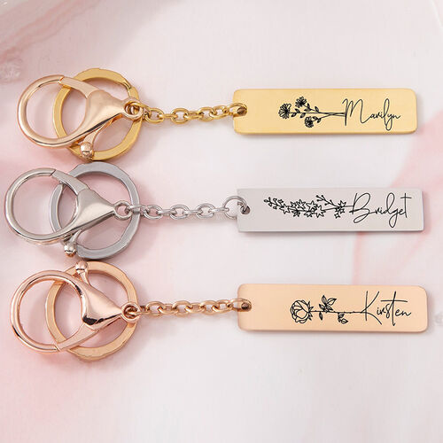 Custom Name And Birthflower Keychain Creative Gift for Important Person