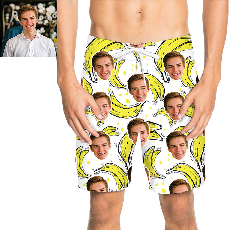 Custom Face Big Banana Men's Beach Shorts