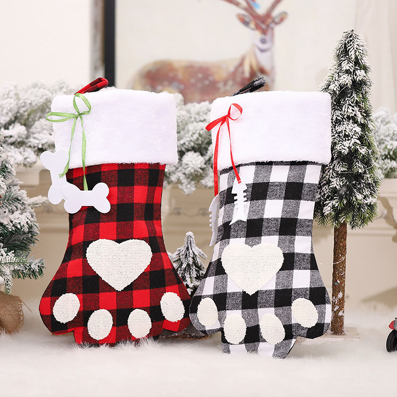 Calcetín navideño chimenea personalizado de nombre con dibujo de pata de gato lindo