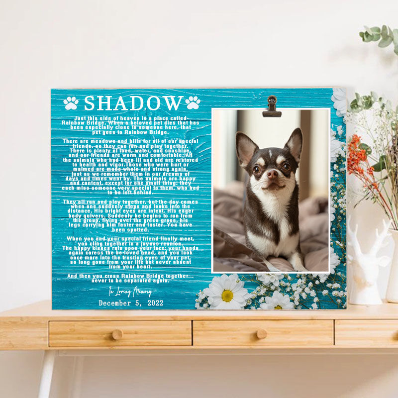 Personalized Picture Frame Pet Remembrance Gift for Friends "Rainbow Bridge Poem"