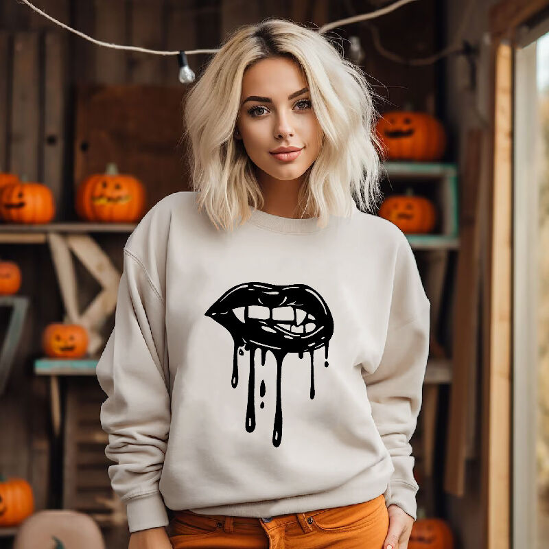 Bold Style Sweatshirt with Terrible Mouth Pattern Spooky Halloween Gift