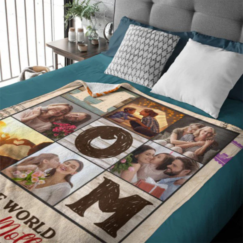 Personalized Picture Blanket with Unique Postmark Pattern Stylish Present for Mom