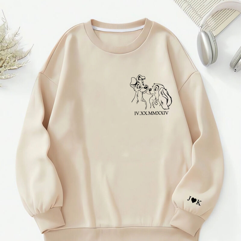 Personalized Sweatshirt Lady and The Tramp with Custom Roman Numeral Date for Couple's Anniversary
