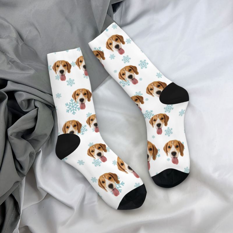 Personalized Face Socks Snowflake Pattern Gift for Pet Lovers