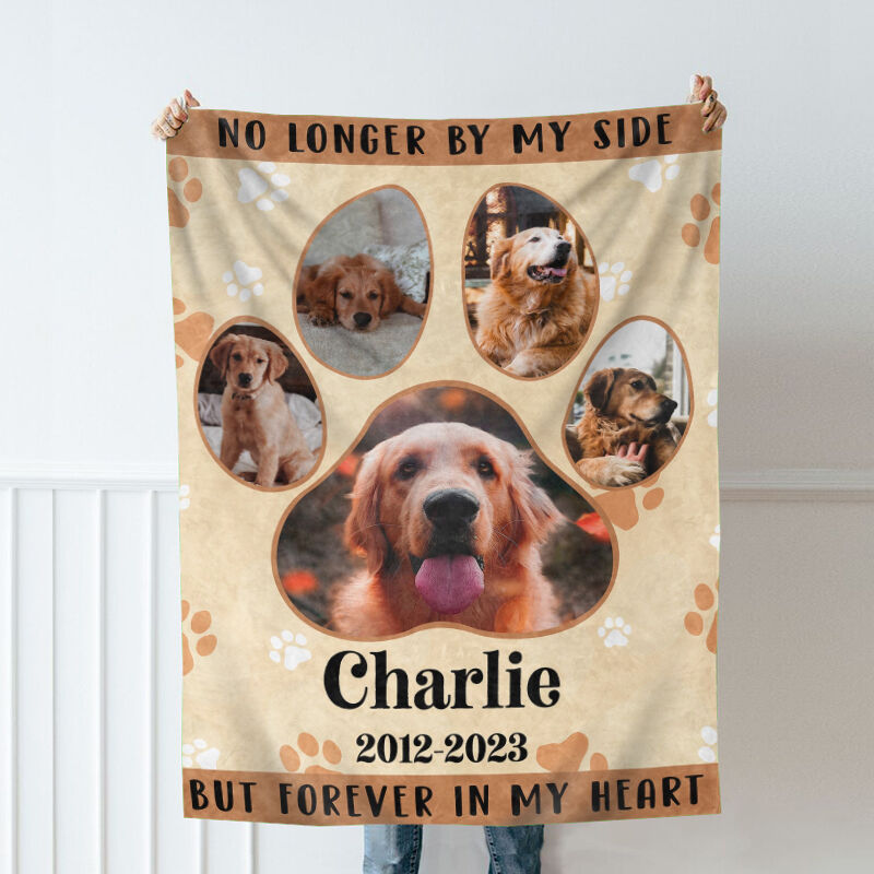 Personalized Picture Blanket with Footprint Pattern Best Gift for Pet Lover "No Longer By My Side"
