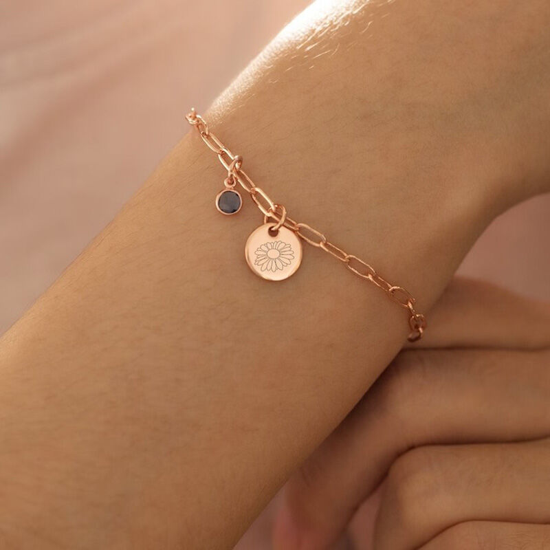 Personalized Birthday Bracelet With Disc Pendant Simple Birthday Gift