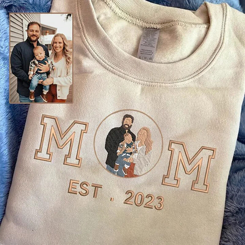 Personalisiertes Sweatshirt bestickt benutzerdefinierte Familie Foto mit Mama Design Große Muttertag Geschenk