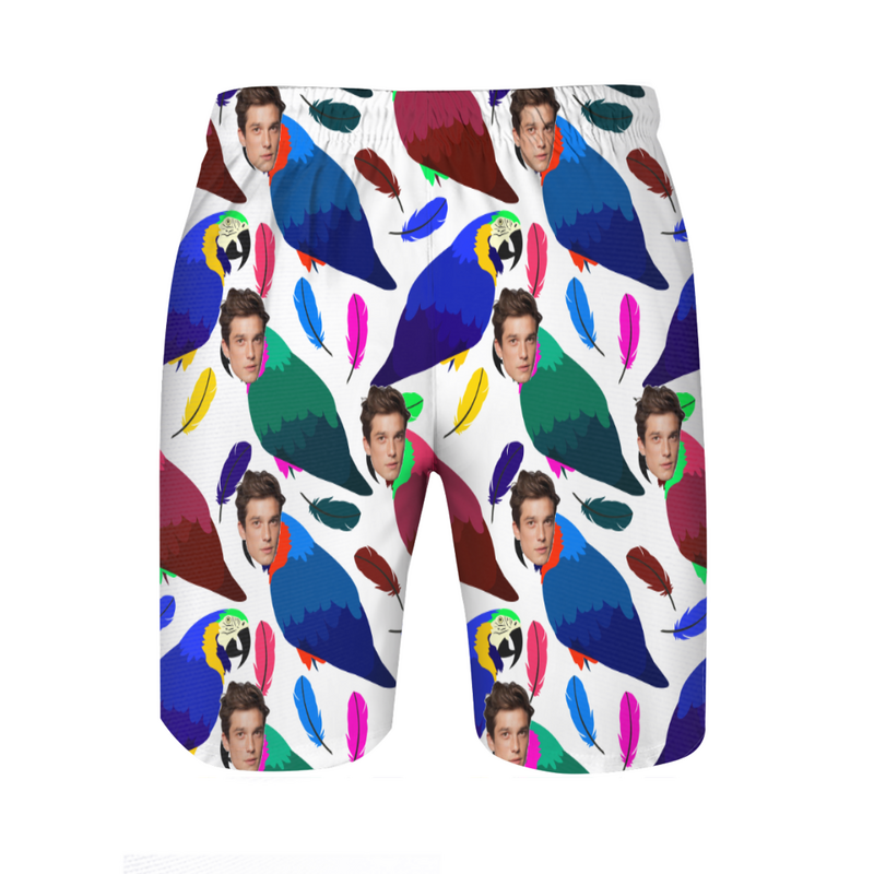 Personalized Picture Men's Beach Shorts with Colorful Feather Pattern Best Gift for Family