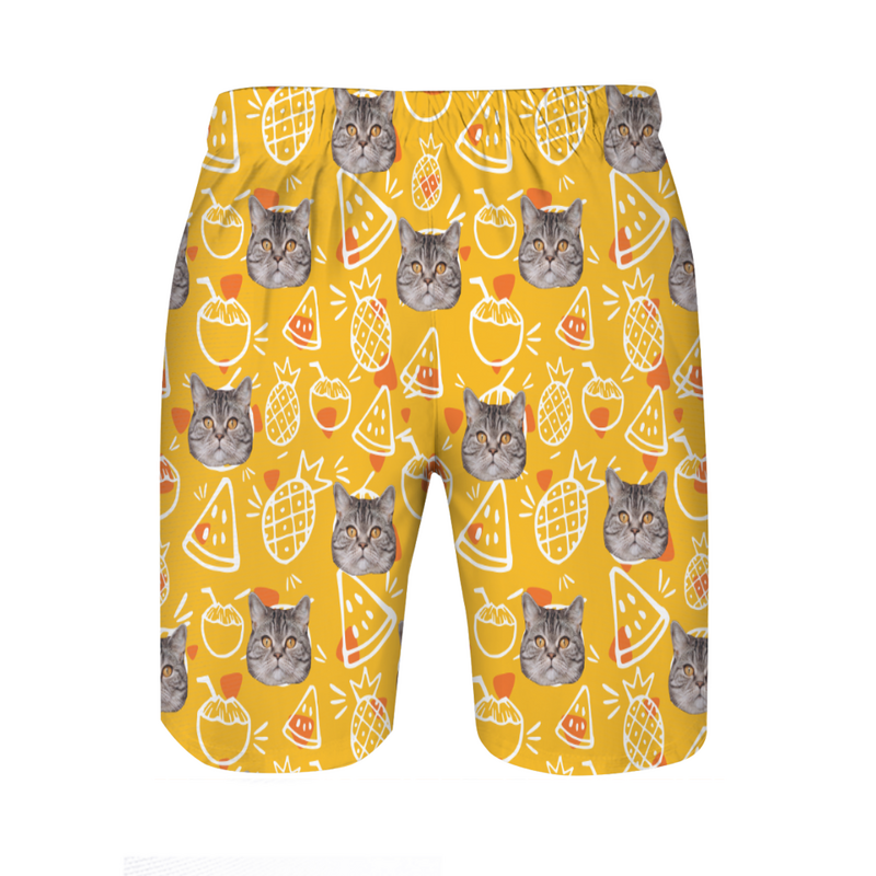 Shorts de plage Photo personnalisée  jaune pour homme Cadeau idéal pour la famille