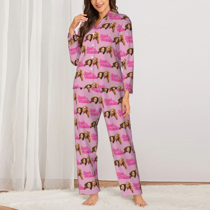 Personalized Pajamas Custom Photo Best Friends Sweet Pink Design Attractive Gift for Besties