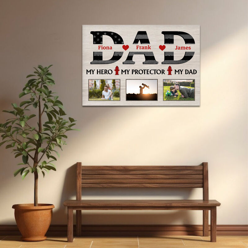 Personalized Picture Canvas Wall Art with Fire Hydrant Pattern Creative Gift for Dad