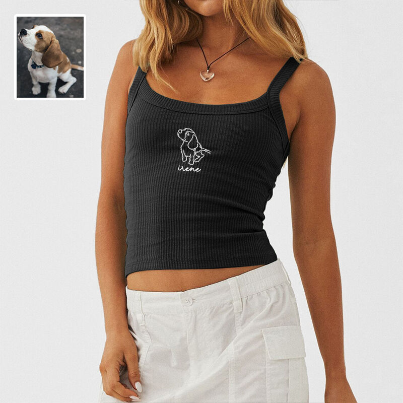 Personalized Tank Top Embroidered Camisole Custom Pet Photo Line Design Perfect Gift for Pet Lovers