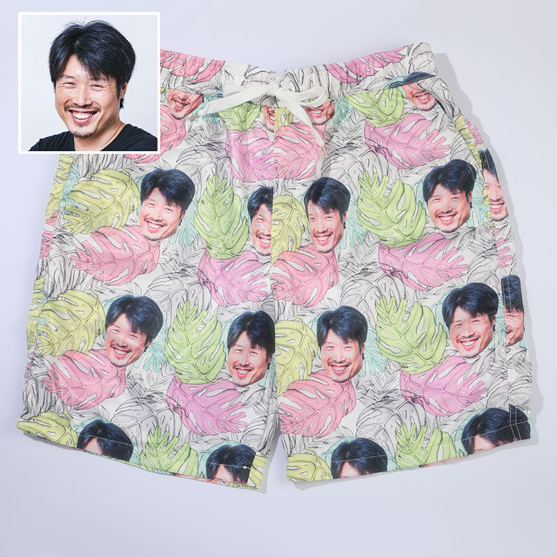 Gepersonaliseerde strandshort voor heren met kokospalmbladerenpatroon Eenvoudig cadeau voor vriend