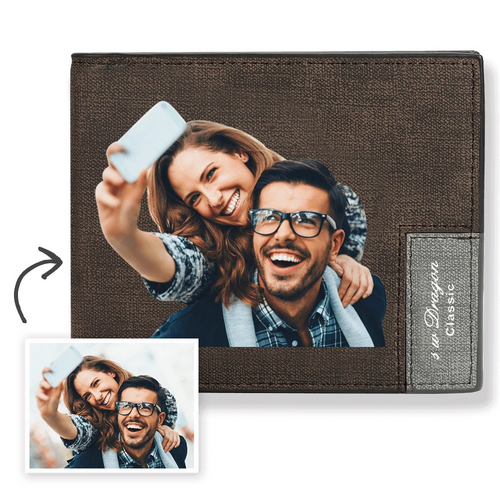 Men's Bifold Short Custom Photo Wallet Brown Color Printing