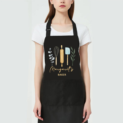 Custom Name Apron with Pattern of Baking Tools for Family Members