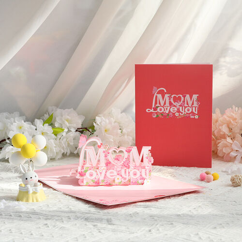 Carte Pop Up 3D creuse "Maman je t'aime" pour la fête des mères