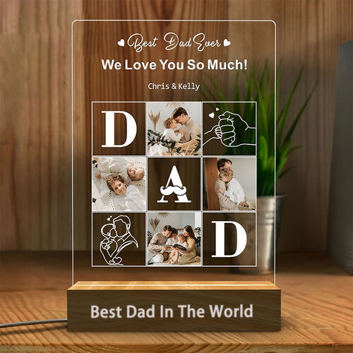 Personalized Acrylic Plaque Picture Lamp with Custom Photos and Texts Design for Best Dad
