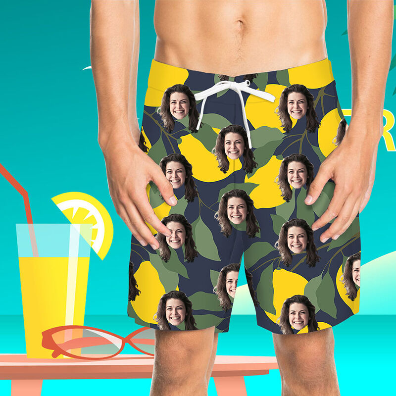 Custom Face Lemon Men's Beach Shorts