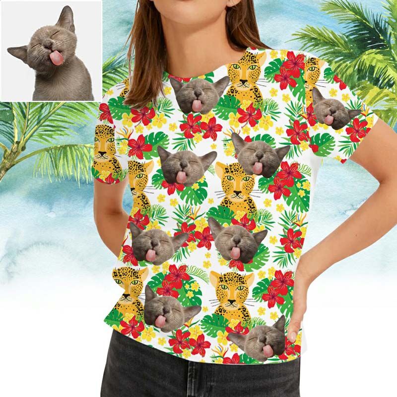 Custom Hawaiian Women's T-Shirt Printed with Leopard