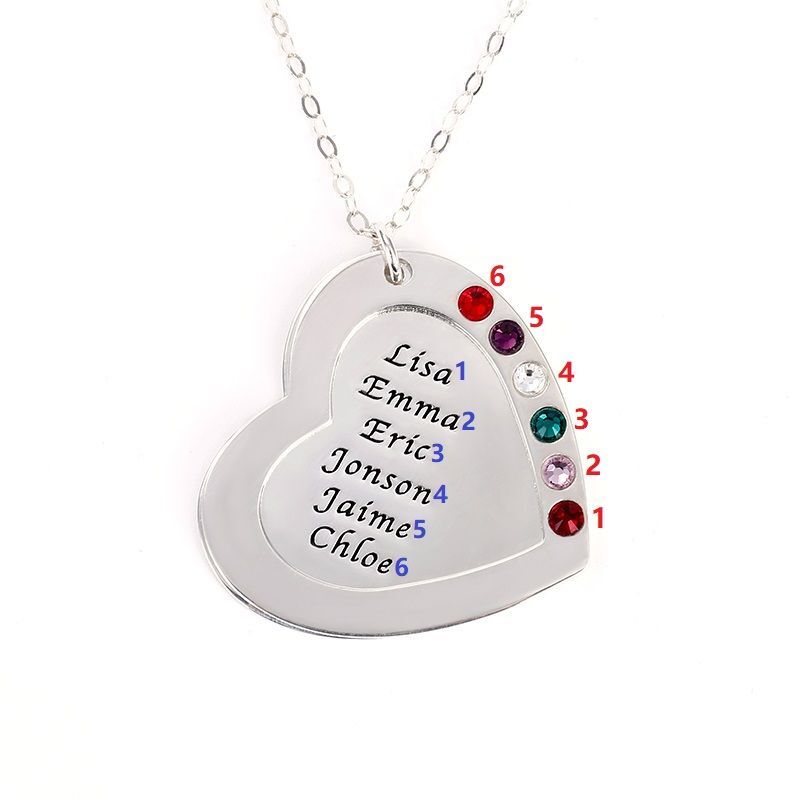 "We Are Family" Personalized Heart Necklace With Birthstone