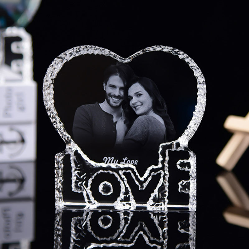 Personalized Crystal Love Heart Laser Engraved Photo Frame